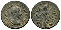 Roman Provincial Coins Pamphylia, Side. Volusian, AD.251-253. Æ (24mm, 6.53g). ΑV Κ ΓΑΛ ΟVΟΛΟVϹϹΙΑΝΟϹ Ϲ. Laureate, draped and cuirassed bust of Volusian, right. / ϹΙΔΗΤΩΝ. Athena standing left casting