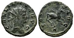 Roman Imperial Coins Gallienus, AD.253-268. Æ Antoninianus (20mm, 2.98g). Rome mint, struck AD.267/8. GALLIENVS AVG. Radiate head of Gallienus right. / SOLI CONS AVG. Pegasus springing right; // H in 
