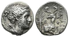 Greek Coins Ionia, Ephesos. Ca 280-258 BC. AR Octobol (17mm, 4.94g). ΑΡΙΣΤΑΓΟΡΑΣ (Aristagoras) or ΑΡΙΣΤΑΓΟΡΗΣ (Aristagores) or ΘΕΜΙΣΤΑΓΟΡΑΣ (Themistagoras), magistrate. Bust of Artemis right, wearing 