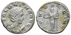Roman Imperial Coins Salonina, AD 254-268. AE Antoninianus (20mm, 2.96g). SALONINA AVG, diademed, draped bust right, on crescent / IVNO REGINA, Juno standing left, holding patera and sceptre. RIC 29.