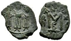 Byzantine Coins Heraclius with Martina and Heraclius Constantine, AD.610-641. Æ Follis - 40 Nummi (22mm, 3.90g). Nicomedia mint, 2nd officina. Dated RY 15. Heraclius, in center, flanked by Martina, on