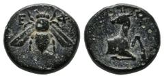Greek Coins Ionia, Ephesos. Circa 370-350 BC. AE (11mm, 2.06g). E - Φ. Bee. / Forepart of a stag right, head left. SNG Kayhan I -; SNG Copenhagen 244.
