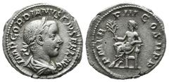 Roman Imperial Coins Gordian III. AD 238-244. AR Antoninianus (18mm, 3.10g). Rome. IMP GORDIANVS PIVS FEL AVG, radiate, draped and cuirassed bust right / P M TR P III COS II P P, Apollo seated left on