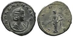Roman Imperial Coins Salonina. Augusta, AD 254-268. AE Antoninianus (20mm, 4.28g). Antioch, under Gallienus, AD 265. SALONINA AVG, diademed and draped bust of Salonina right, resting on a crescent / S