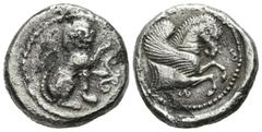Greek Coins Dynasts Of Lycia. Uncertain. Circa 500-470 BC. AR Stater (21mm, 8.69g). Lion seated right, left forepaw raised; floral pattern before / Forepart of Pegasos right within dotted incuse circl