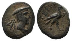 Greek Coins Lycia, Termessos minor. Circa 100 BC. AE (13mm, 1.13g). Draped bust of Hermes right, wearing petasos; behind, bee / ΤΕΡΜH / Σ[ΣΕΩΝ]. Eagle standing right on kerykeion. SNG Copenhagen 143; 