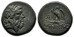 Greek Coins Paphlagonia, Sinope. Circa 120-63 BC. AE (19mm, 8.63g). Laureate head of Zeus right / ΣINΩΠHΣ, eagle standing facing on thunderbolt, wings partly open, AE monogram in left field.