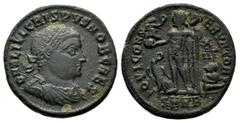 Roman Imperial Coins Crispus, AD.316-326. AE Follis (19mm, 3.12g). Heraclea. D N FL IVL CRISPVS NOB CAES. Laureate, draped and cuirassed bust right. / IOVI CONSERVATORI / SMNB. Jupiter standing left h