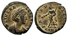 Roman Imperial Coins Helena (Augusta, 324-328/30). AE (14mm, 1.54g). Constantinople. FL IVL HELENAE AVG. Draped bust right / PAX PVBLICA / CONSЄ•. Pax standing left, holding branch and sceptre. RIC 33