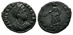 Roman Imperial Coins Helena (Augusta, AD.324-328/30). AE (14mm, 1.61g). FL IVL HELENAE AVG, Draped bust right. / PAX PVBLICA / CONS?• Pax standing left, holding branch and sceptre. RIC 33.