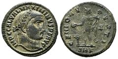 Roman Imperial Coins Maximinus II Daia, 305-313 AD. AE Nummus (20mm, 3.31g). Cyzicus, 312-313 AD. IMP C GAL VAL MAXIMINVS P F AVG, Laureate head right / GENIO AVGVSTI, Genius standing left, modius on 