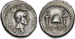 Ancient coins Greece Marcus Iunius Brutus and Lucius Plaetorius Cestianus, Denarius, mint traveling with Brutus and Cassius in northern Greece, late summer-autumn 42 BC, Cr. 508/3; Syd. 1301; Banti & 