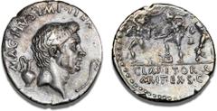 The J.E. Berthelsen Collection of Ancient Coins Ancient coins Roman Republic Sextus Pompey, 37-36 BC, Denarius, Uncertain Sicilian mint, Cr. 511/3a, Syd. 1344, C 17 (Pompey the Great), 3.71 g, light c