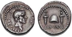 Ancient coins Ancient coins Roman Republic Marcus Iunius Brutus and Lucius Plaetorius Cestianus, Denarius, mint travelling with Brutus and Cassius in northern Greece, late summer-autumn 42 BC, Cr. 508