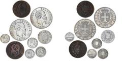 World coins Italy Italy, Emmanuelle II, 10 Centesimi 1862, 1867; 20 Centesimi 1863 (2); 50 Centesimi 1860 (2); Lira 1863; 5 Lire 1870 (2). (9) Ex. Julien Kints (1889-1941), Mouscron, Belgium. This auc