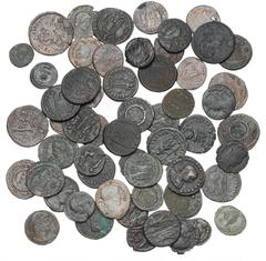 Ancient coins Rome - Collections Roman Empire, coll. of late Roman bronze coins, incl. Constantin I, Constantin II, Constantius II, in total 56 pc