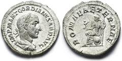 Ancient coins - Roman Empire Gordian I, Africanus, March 22nd - April 12th 238 AD, denarius, Rome, RIC 4, C 8, 2,81g - nice portrait and very rare EF-VF Estimate: 15,000-17,000 DKK / 2,000-2,250 EUR
