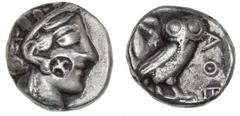 Ancient coins Greece Illyria and Central Greece Ancient Greece, Attica, Athen, Tetradrachm, c. 454 - 404 BC, SNG Cop. 31ff., 16.69 g, counter mark on obverse. VF-F