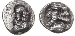 Ancient coins Greece The East Persis Ancient Greece, Persis, Pakor II, 1. cent. AD, Hemidrachm / Di-obol, 1.36 g, cf. Alram 594 (Pakor I, Obol), cf. Sunrise 621 (Obol). F