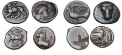 Ancient coins Ancient coins Greece - Collections Ancient Greece, 4 coins, Maroneia, Triobol, Phokis, Hemidrachm, Sikyon, Hemidrachm, Byzantion, Hemidrachm. (4)
