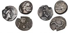 Ancient coins Ancient coins Greece - Collections Ancient Greece, Lycia, Perikles, c. 380-360 BC, 1/3 Stater, SNG Berry 1190, Arados, 1/3 Stater, c. 400-350 BC, BMC 37, Histiaia, Tetrobol, BMC 84. (3)