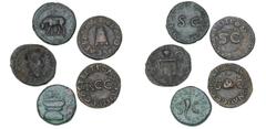 Ancient coins Ancient coins Roman Empire Roman Empire, collection of quadrans and semis, Augustus RIC 422, Caligula, RIC 45, Claudius, RIC 84, Nero, RIC 232, Domitian, RIC 250. (5)