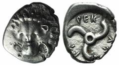 Greek Dynasts of Lycia, Perikles (c. 380-360 BC). AR Tetrobol (15mm, 3.07g). Facing lion’s scalp. R/ Triskeles within shallow incuse. SNG von Aulock 4254. VF