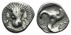 Greek Dynasts of Lycia, Perikles (c. 380-360 BC). AR Tetrobol (14.5mm, 2.60g). Facing lion’s scalp. R/ Triskeles within shallow incuse. SNG von Aulock 4254. Good Fine