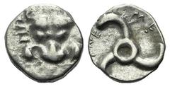 Greek Dynasts of Lycia, Trbbenimi (c. 380-370 BC). AR Tetrobol (13mm, 2.56g). Facing lion's scalp. R/ Triskeles. Cf. SNG von Aulock 4215. VF