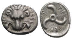 Greek Dynasts of Lycia, Perikles (c. 380-360 BC). AR Tetrobol (15mm, 2.74g). Facing lion’s scalp. R/ Triskeles within shallow incuse. SNG von Aulock 4254. VF - Good VF