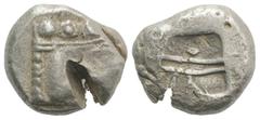 Greek Lycia, Phaselis, c. 530-500 BC. AR Stater (20mm, 11.05g). Prow of galley r. R/ Rough quadripartite incuse square. Cf.SNG von Aulock 4392. Large test-cut, otherwise about VF