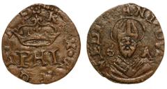 MONETE DI ZECCHE ITALIANE MILANO. Filippo II (1554-1598) Terlina. Lettere PHI coronate. R/ Busto di S. Ambrogio di prospetto, ai lati S-A. Crippa 49. g. 0,56 mist q.BB Emissione con il titolo di REX A