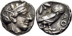 COLECCIÓN DE MONEDA GRIEGA DE PLATA / greek silver collection ÁTICA-ATENAS. Tetradracma. 403-365 a.C. Cabeza de Atenea a derecha con casco adornado con rama de olivo de tres hojas. Lechuza a derecha m