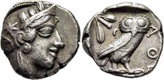 COLECCIÓN DE MONEDA GRIEGA DE PLATA / greek silver collection ÁTICA-ATENAS. Tetradracma. 480-407 a.C. Cabeza de Atenea a derecha con casco adornado con rama de olivo de tres hojas. Lechuza a derecha m