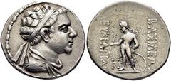 COLECCIÓN DE MONEDA GRIEGA DE PLATA / greek silver collection BACTRIA. Eukrátides I Megalos. Tetradracma. 171-135 a.C. Busto revestido y diademado de Eukrátides a derecha. Apolo estante, algo ladeado 