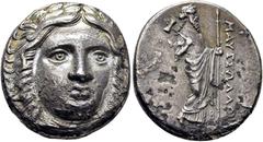 COLECCIÓN DE MONEDA GRIEGA DE PLATA / greek silver collection CARIA-Satrapía de Maussolos. Tetradracma. 377-353 a.C. Cabeza de Apolo laureado de frente ligeramente girada a la derecha. Zeus Labrandeos