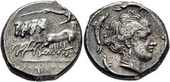 COLECCIÓN DE MONEDA GRIEGA DE PLATA / greek silver collection SICILIA-KEPHALOEDION. Tetradracma. 409-396 a.C. Cuadriga marchando a izquierda llevada por auriga con látigo; en exergo leyenda púnica (Re