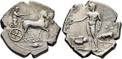 COLECCIÓN DE MONEDA GRIEGA DE PLATA / greek silver collection SICILIA-SELINOS. Tetradracma. 430-415 a.C. Biga a derecha conducida por Artemisa, a su lado Apolo disparando un arco; en el exergo grano d