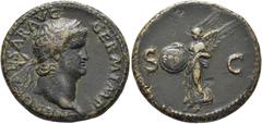 GRECIA Y ROMA / greek and roman coins ROMA IMPERIO. Nerón. Dupondio. 54-68. Cabeza laureada a derecha, alrededor NERO CAESAR AVG GERM IMP. Victoria estante a izquierda sosteniendo un escudo con la ins