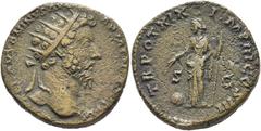 GRECIA Y ROMA / greek and roman coins ROMA IMPERIO. Marco Aurelio. Dupondio. 165. Busto radiado a derecha. Providencia estante a izquierda portando cetro y vara, globo a sus pies, flanqueada por SC; a