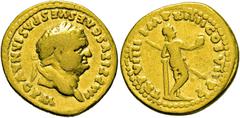 MONEDAS ANTIGUAS / ancient coins IMPERIO ROMANO. Tito. Roma. Áureo. 79. Cabeza laureada del césar a derecha. IMP TITVS CAES VESPASIAN AVG P M. Venus estante a derecha apoyada sobre columna, portando c
