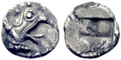 MONEDAS ANTIGUAS GRIEGAS • GREEK COINS FOCEA. Jonia. Tetartemorión. Fines s. VI a.C. Anverso anepígrafo con cabeza de esfinge. Reverso anepigrafo con cuadrado incuso. BMC14.216, 88. S3500. 0,21 g. EBC