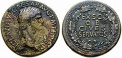Primera sesión, 29 de noviembre MUNDO ROMANO Monedas de bronce - Imperio Romano Claudio I No.: 495 Starting Price - Precio de salida: EUR 70 41. Sestercio. EX S.C. OB CIVES SERVATOS dentro de corona d
