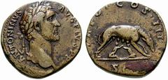 Primera sesión, 29 de noviembre MUNDO ROMANO Monedas de bronce - Imperio Romano Antonino Pío No.: 641 Starting Price - Precio de salida: EUR 50 140-144. Sestercio. TR. POT. COS.III. Loba Capitolina am