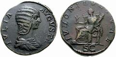 Primera sesión, 29 de noviembre MUNDO ROMANO Monedas de bronce - Imperio Romano Julia Domna No.: 707 Starting Price - Precio de salida: EUR 110 211-217. Sestercio. IVNONI LVCINAE. Juno sosteniendo flo