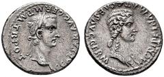 Imperio Romano. Agripina madre y Calígula. Denario. Acuñación de Calígula. 37 d. C. Cabeza laureada de Calígula a derecha y CAESAR. AVG. GERM. P. M. TR. POT. Busto revestido de Agripina madre a derech