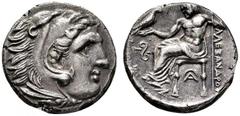 MONEDAS GRIEGAS y ORIENTE MACEDONIA-TRACIA-THESALIA. Alejandro. Dracma. 300-280 a.C. Ciudad incierta. Cabeza de Alejandro con leonté y Zeus entronizado. 4,25 g. EBC. Tono. Buen anverso.