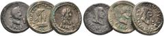 MONEDAS ANTIGUAS · Ancient Coins BÓSFORO, Reino del. Dos reyes. Pequeño bronce. Tres piezas con las cabezas del emperador romano Antonino Pío?, Caracalla? y del rey Cotis Rescuporis?. 8'7 y 7'6 g. Mín