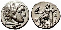 MONEDAS ANTIGUAS GRECIA ¿Asia? No.: 5 Starting Price - Precio de salida: EUR 180 323-317 a.C. Filipo III. Taller incierto. Dracma. A/Cab. de Alejandro con leonté. R/Zeus en trono, delante ΠA debajo B.