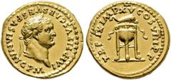 ANTIGUAS · Greek, Rome, Byzantine IMPERIO ROMANO. Tito. Roma. Áureo. 80. IMP.TITVS.CAES.VESPASIAN.AVG.P.M. Busto del emperador con corona de laurel a derecha. TR.P.IX.IMP.XV.COS.VIII.P.P. Trípode supe